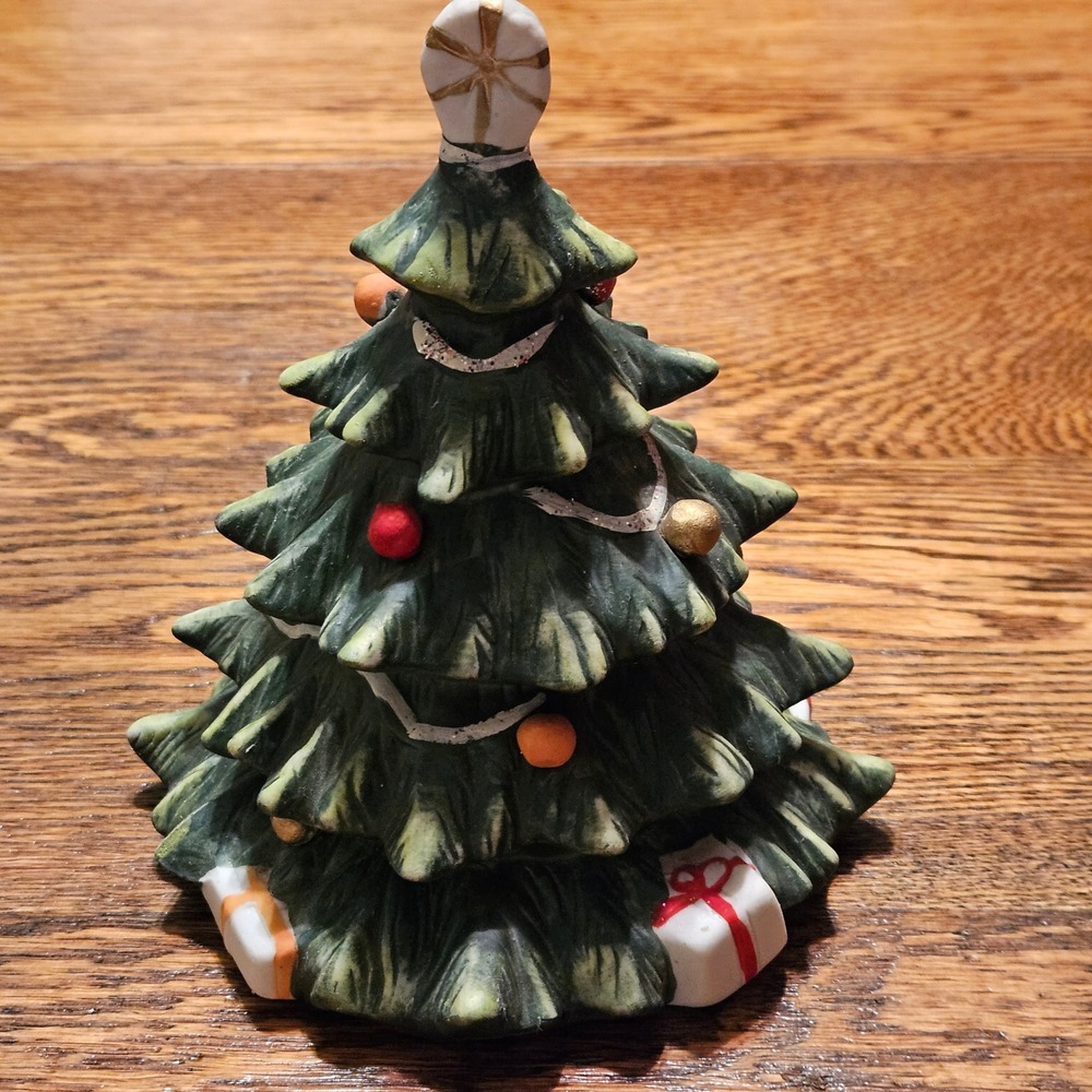 Vintage 1982 Mann Ceramic Musical Christmas Tree Wind Up Green 6in Works - Picture 3 of 5